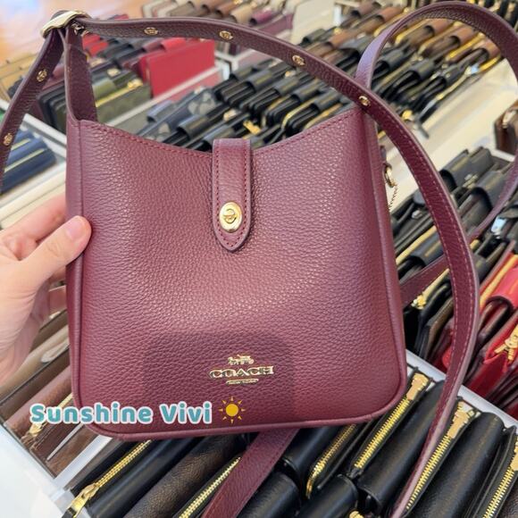 NWT COACH Hadley Mini Crossbody Bag CAL60 Dark Wine Leather Shoulder Bag - Picture 1 of 14